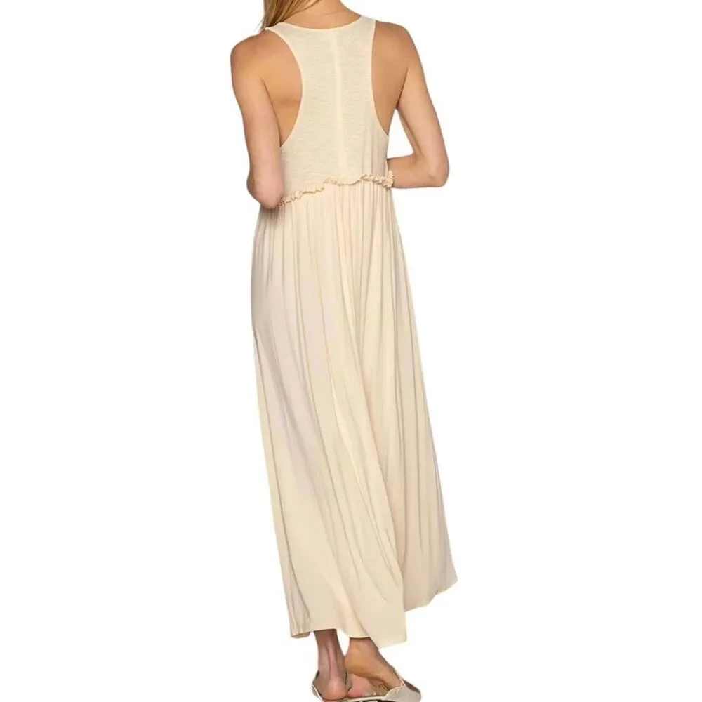 POL Beige Maxi Dress Cami Square Neck Side Slit Boho Beach Vacation NWT - Picture 4 of 8